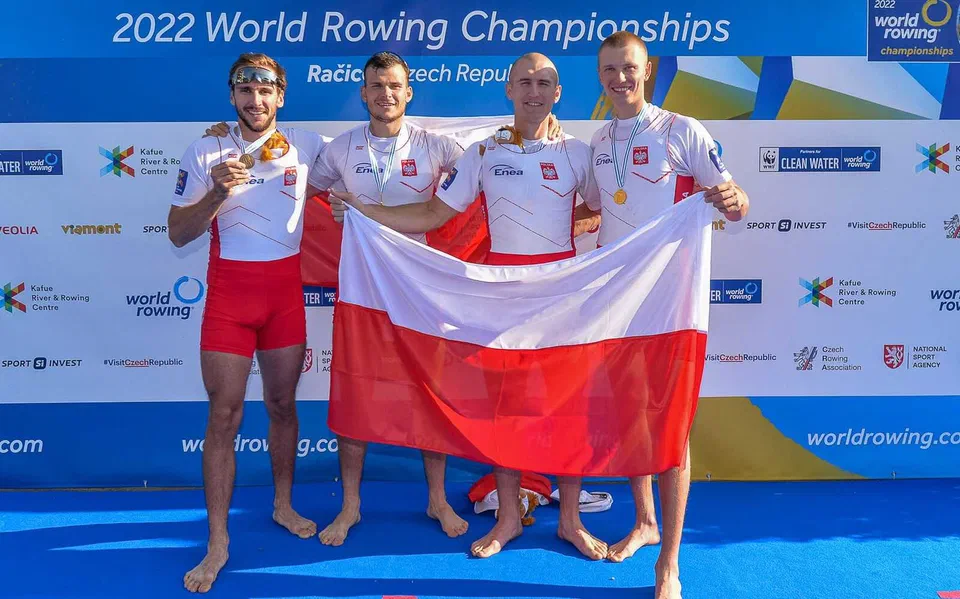 Mistrzowie świata 2022 roku. Polska czwórka podwójna (od lewej): Fabian Barański, Mateusz Biskup, Dominik Czaja, Mirosław Ziętarski